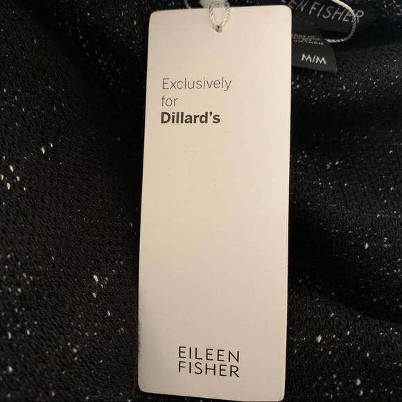 Eileen Fisher NWT Black Notch Collar Long Tweedy Organic Cotton Knit Jacket - Picture 7 of 11